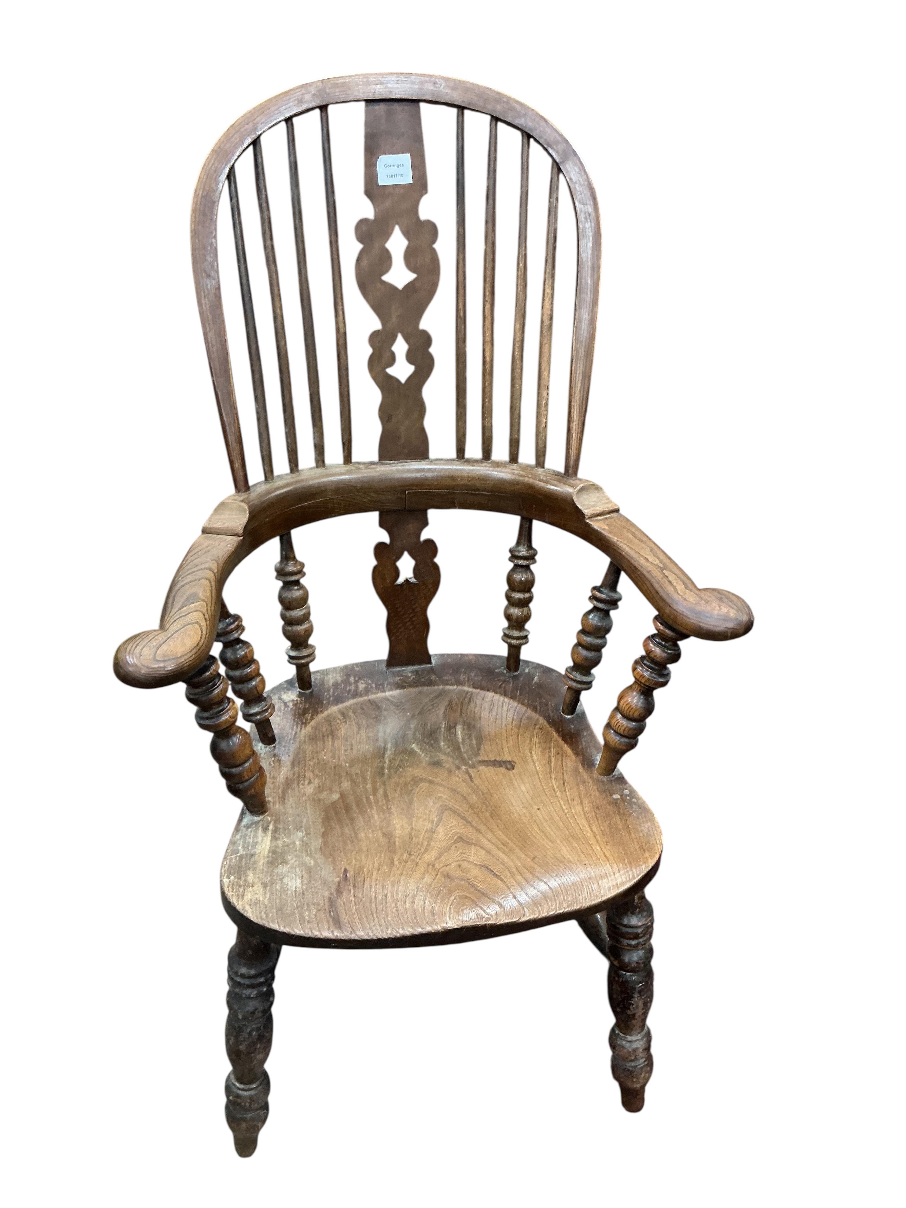 A Victorian ash and elm Yorkshire Windsor armchair, width 66cm, depth 47cm, height 116cm